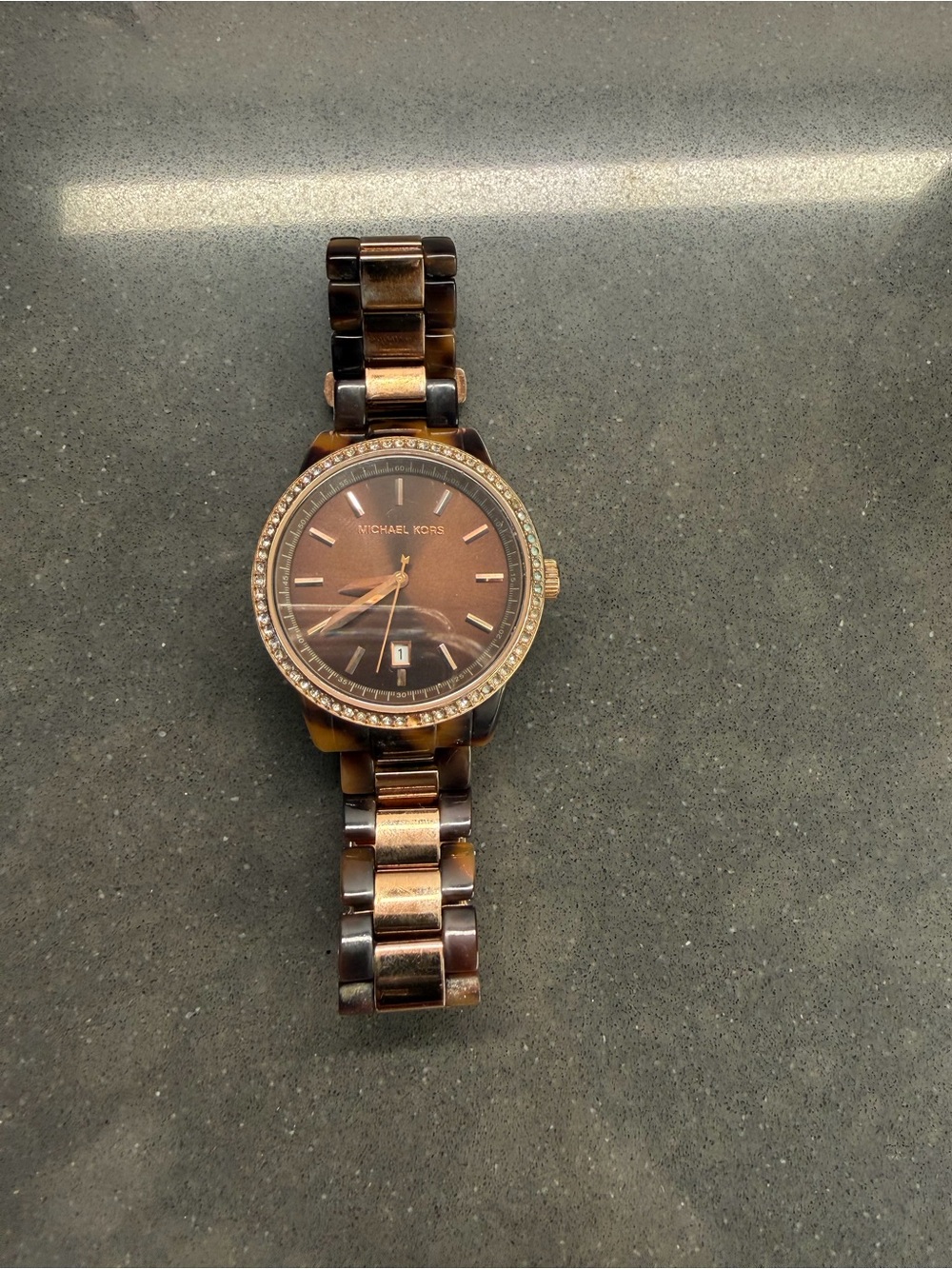 Michael Kors Tortoiseshell and Gold-Tone Link Bracelet Watch